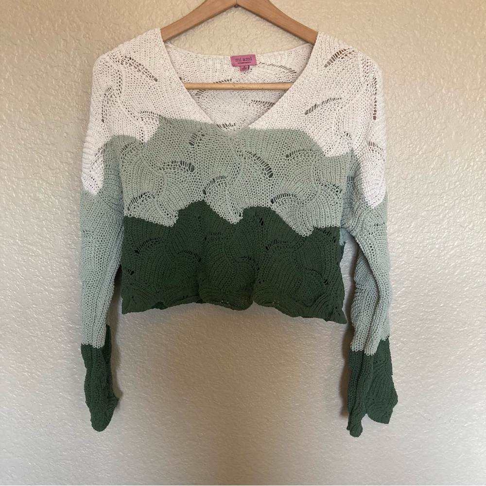 Mi ami White Knit Top round neck long sleeve sweater